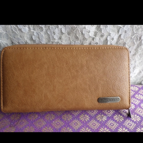 Montana West brown leather zip & snap close wallet braided detail - Picture 2 of 10